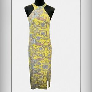 Charlie Jade Green Lined Silk Paisley Halter Maxi Dress, Size Large